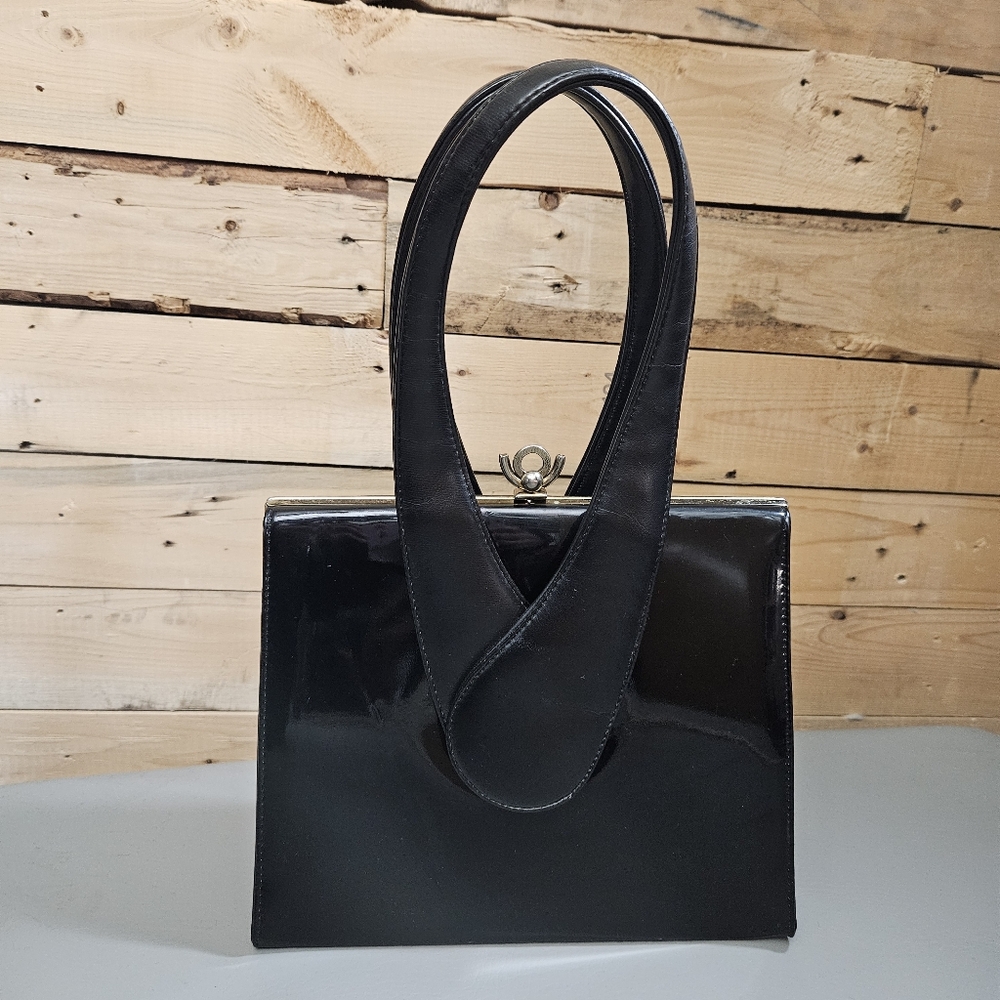 Bags by Francois of California Black Handbag Structured Top Handle Frame